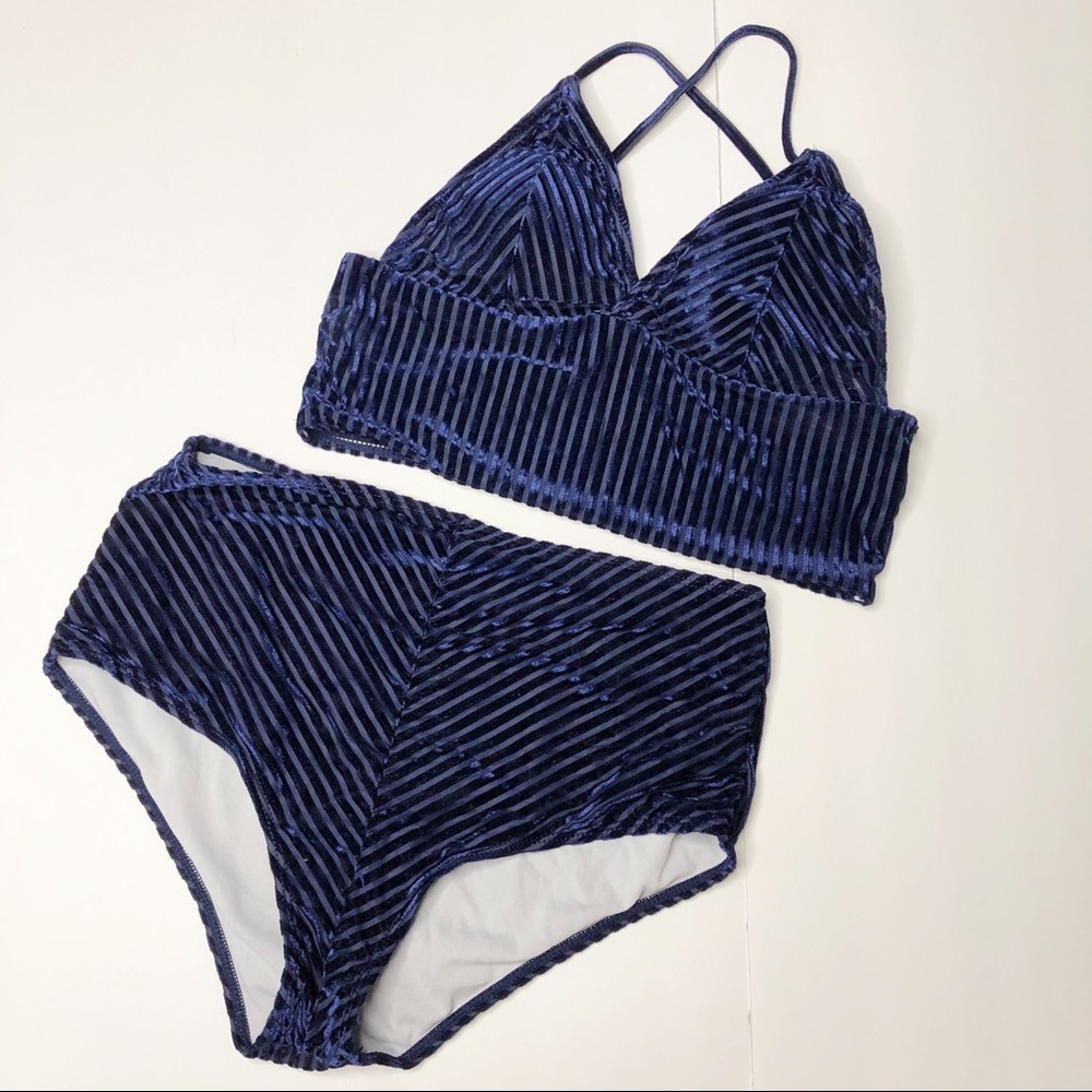 Navy Blue Velvet Highwaisted Bikini
